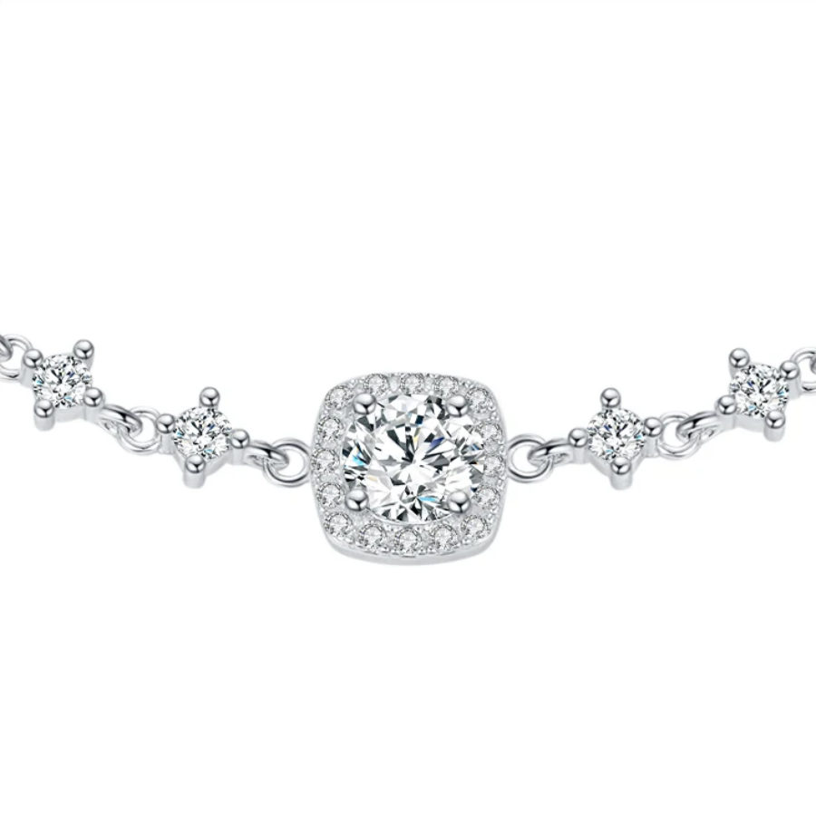 Luxury Moissanite Halo Bracelet – 0.8CT D Color 925 Sterling Silver