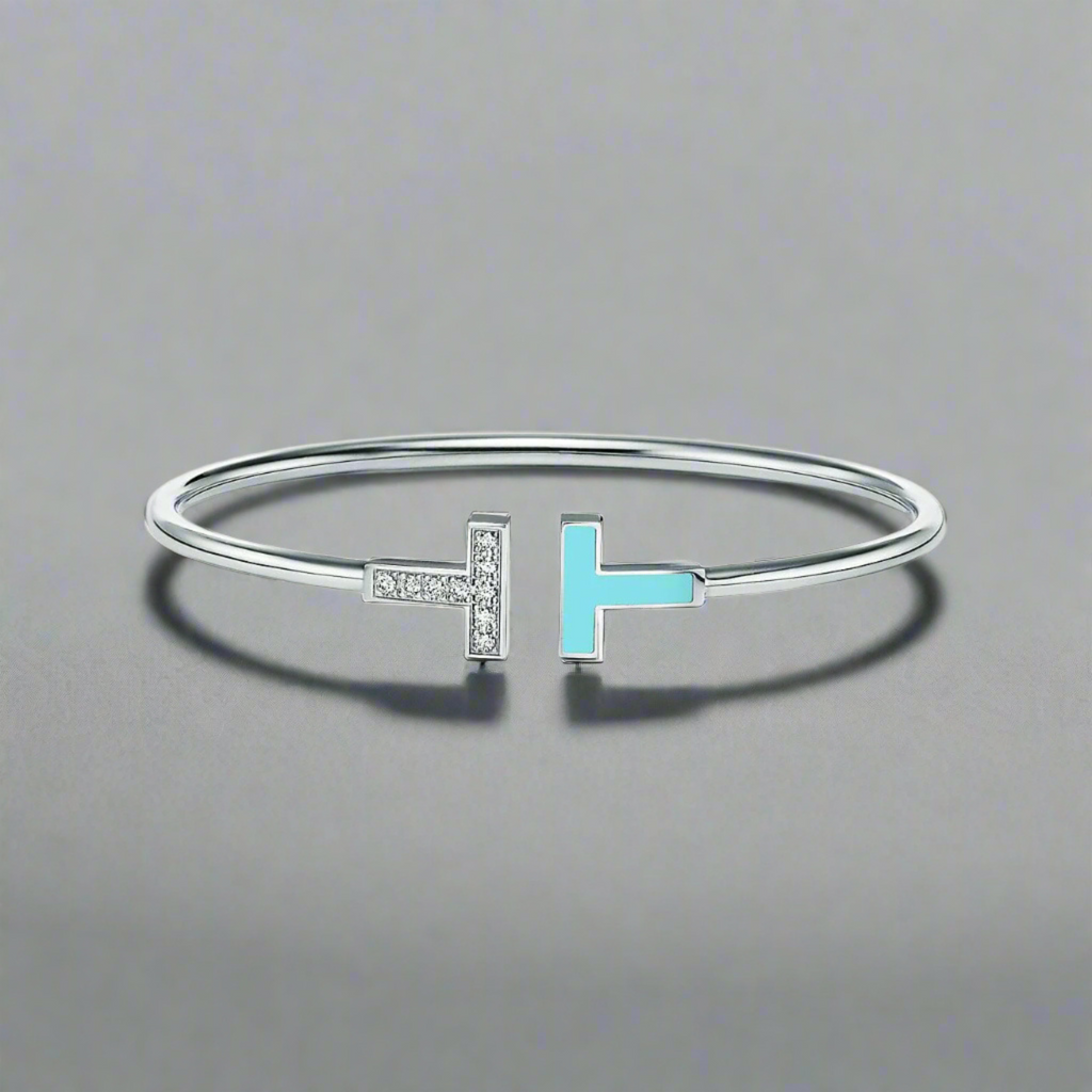 18K Celestial T Diamond and Turquoise Wire Bracelet