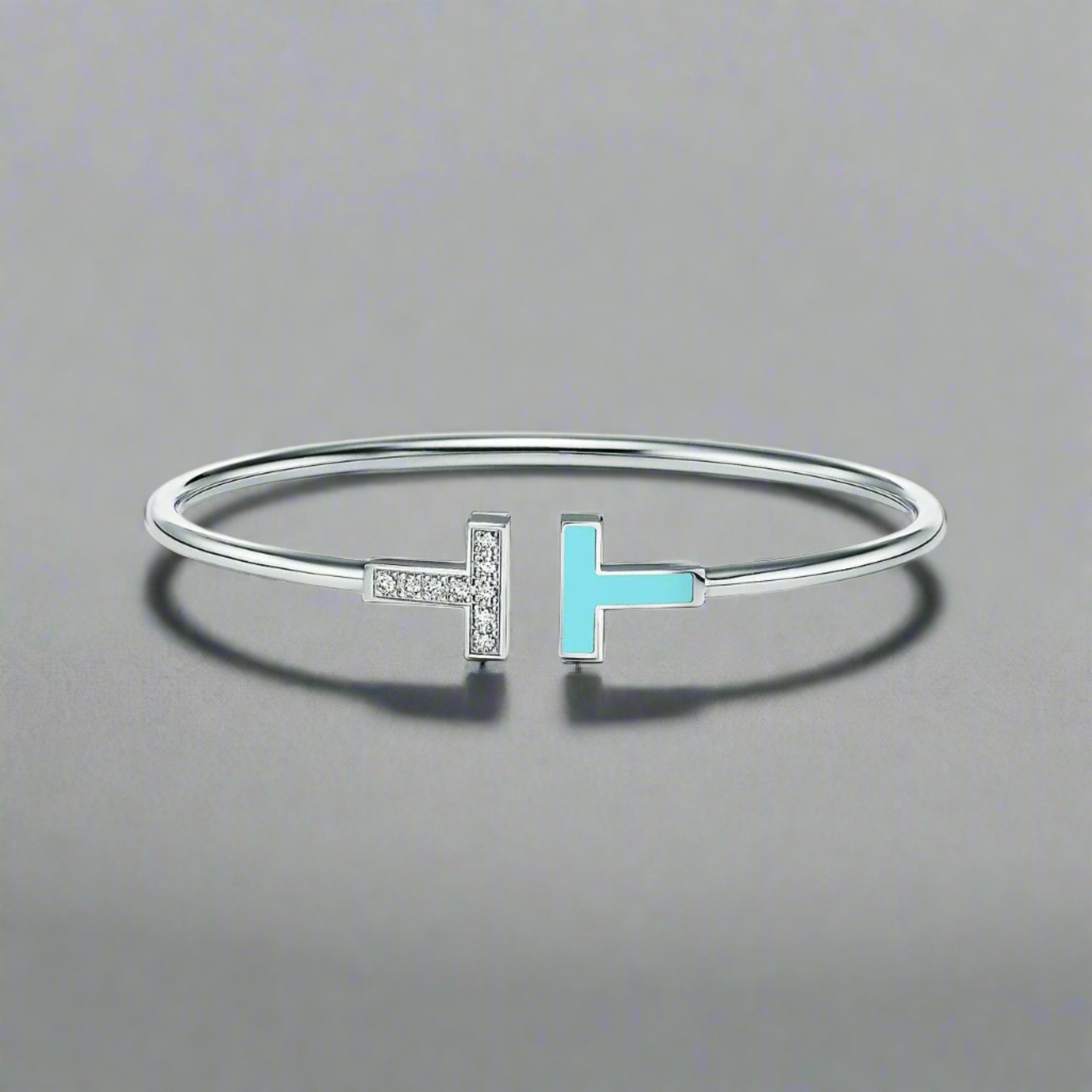 18K Celestial T Diamond and Turquoise Wire Bracelet