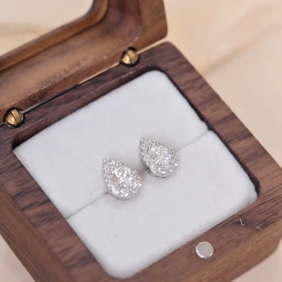 ELVORIA 5mm Moissanite Teardrop Earrings GRA – Platinum Plated 925 Sterling Silver