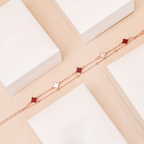 ELVORIA 18K Rose Gold Plated Ruby Clover Bracelet – 925 Sterling Silver