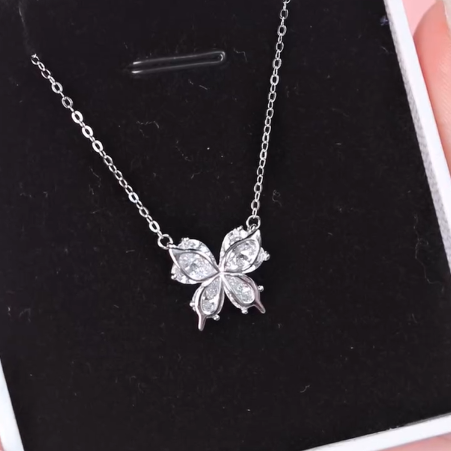 ELVORIA Platinum Plated Butterfly Necklace – 925 Sterling Silver