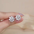 ELVORIA Shella Eight-Petal Flower Moissanite Earrings in 925 Sterling Silver – Platinum Finish