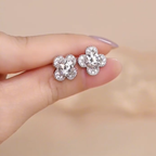 ELVORIA 6.5mm Moissanite Four Leaf Clover Earrings GRA – Platinum Plated 925 Sterling Silver