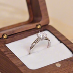 ELVORIA 6.5mm Moissanite Ring GRA ELVDA142– Platinum Plated 925 Sterling Silver