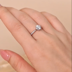 ELVORIA 6.5mm Moissanite Ring GRA ELVDA143 – Platinum Plated 925 Sterling Silver