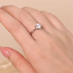 ELVORIA 6.5mm Moissanite Ring GRA ELVDA143 – Platinum Plated 925 Sterling Silver