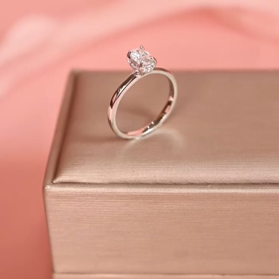 ELVORIA 6.5mm Moissanite Ring GRA ELVDA144 – Platinum Plated 925 Sterling Silver