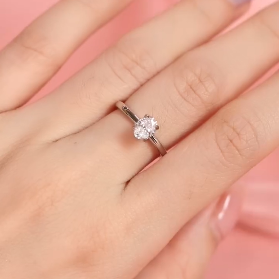 ELVORIA 6.5mm Moissanite Ring GRA ELVDA144 – Platinum Plated 925 Sterling Silver