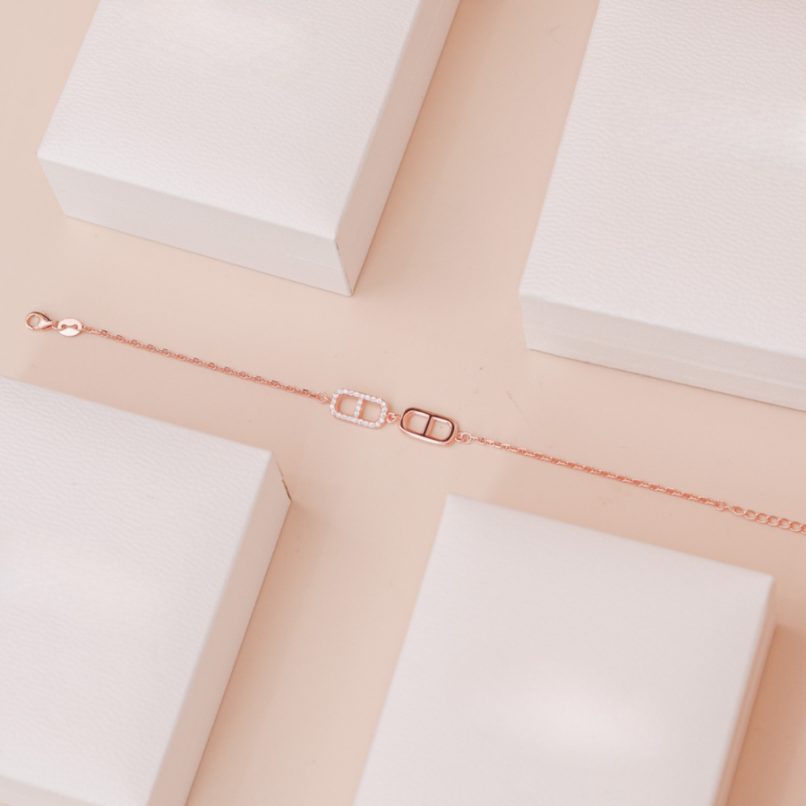 ELVORIA Ella Double-Link Rose Gold Bracelet – 18K Gold Plated 925 Sterling Silver