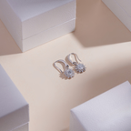 ELVORIA Sunflower Moissanite Earrings 5mm – Platinum Plated 925 Sterling Silver (GRA Certified)