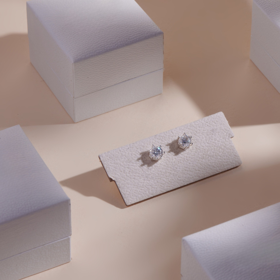 ELVORIA Unisex Moissanite Stud Earrings 6.5mm – Platinum Plated 925 Sterling Silver (GRA Certified)