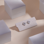 ELVORIA Square Moissanite Stud Earrings 6mm – Platinum Plated 925 Sterling Silver (GRA Certified)