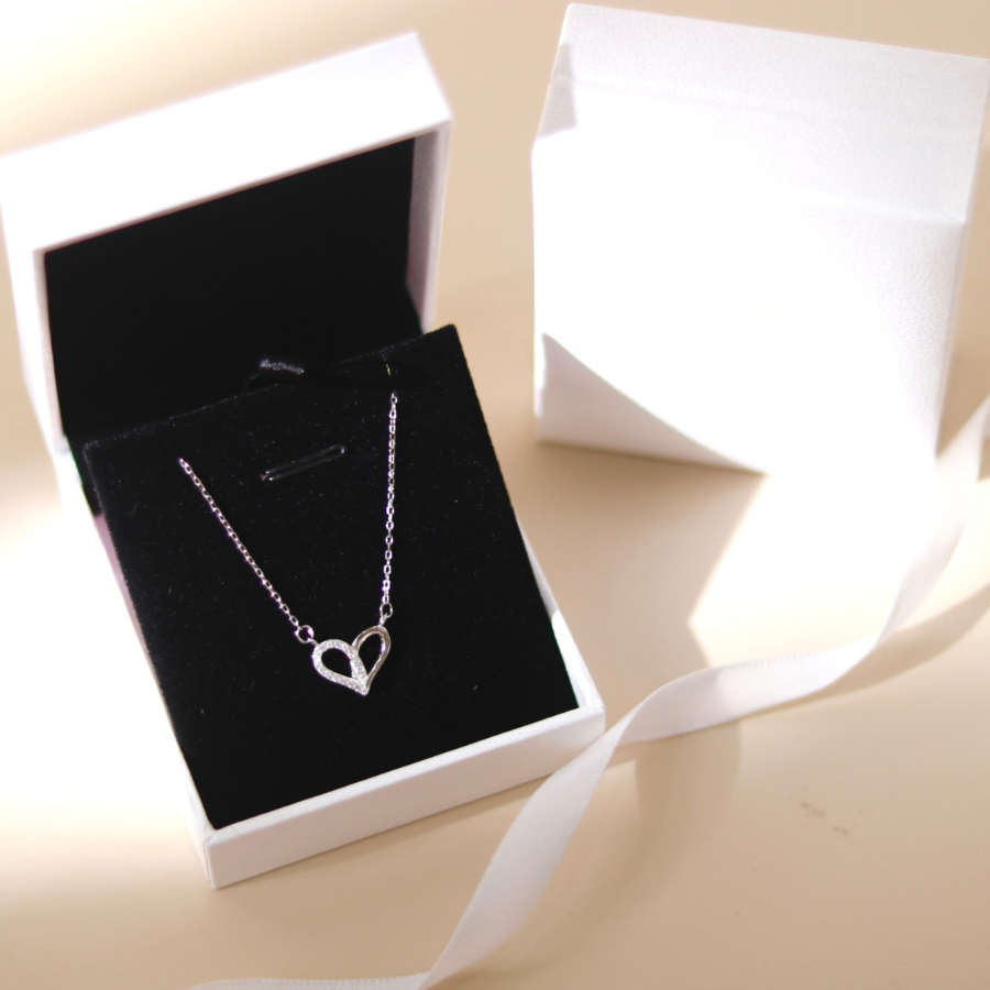 ELVORIA Narci Open Heart Necklace – 18K Rose Gold & Platinum Plated 925 Sterling Silver