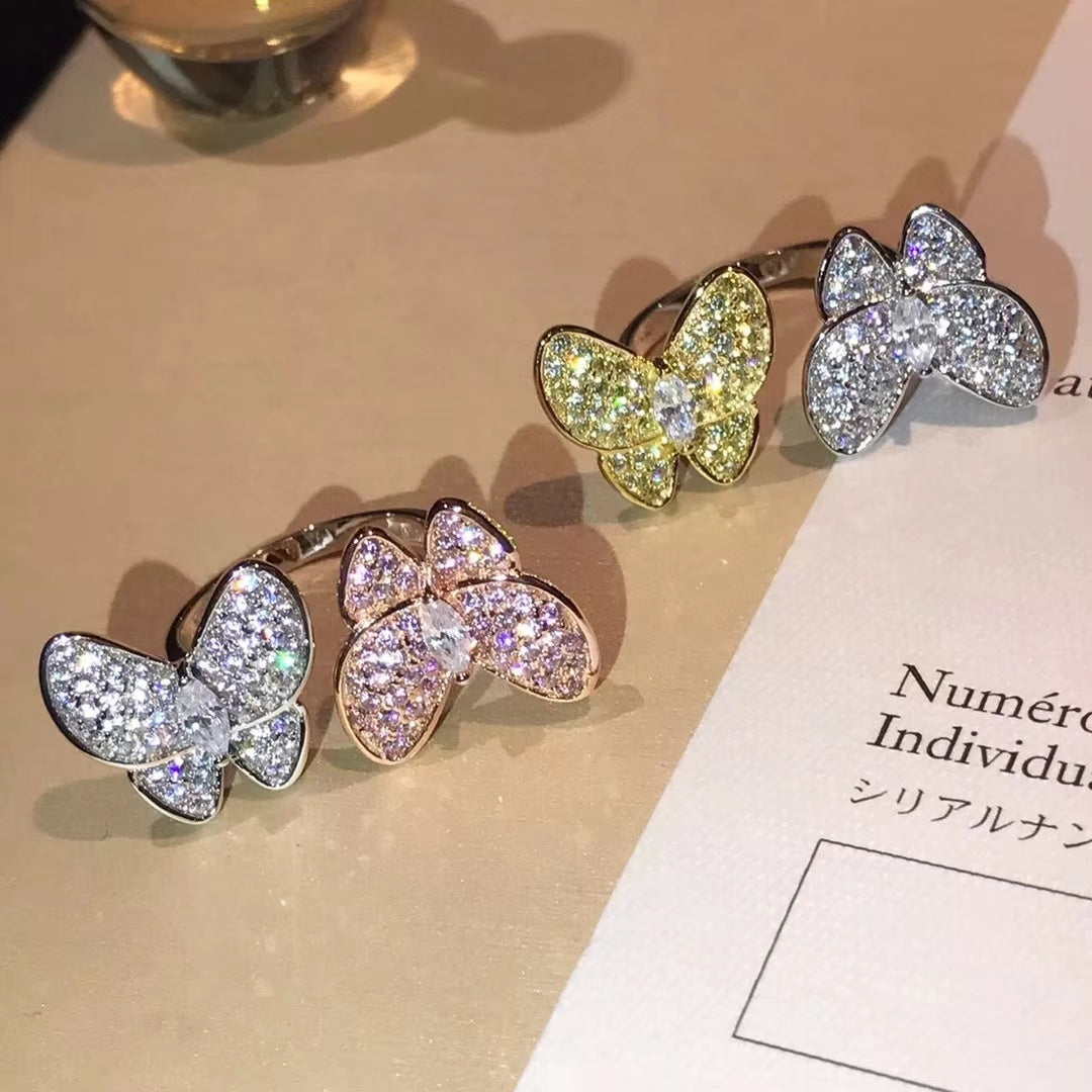 18K Celestial Two Butterfly Between the Finger Ring
