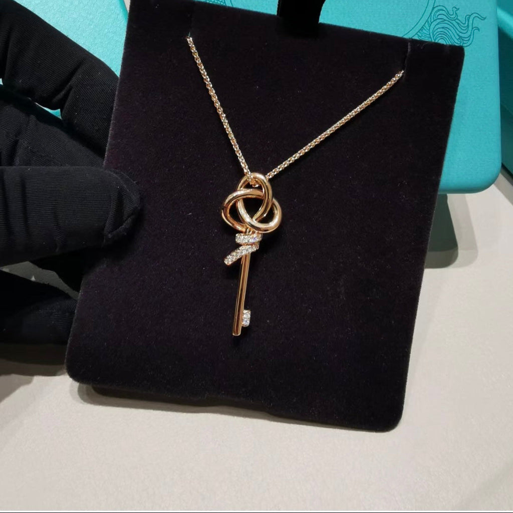 18K Celestial T Keys Woven Diamonds Medium Necklace