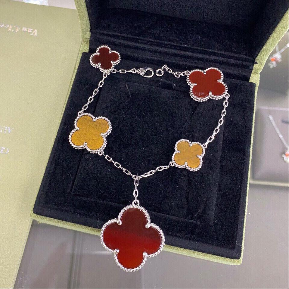 18K Celestial Lucky Carnelian and Tigers Eye Alhambra Bracelet