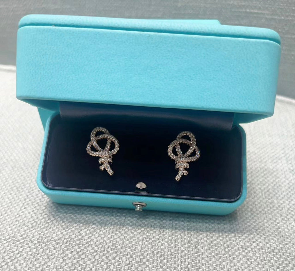 18K Celestial T Keys Woven Diamond Earrings