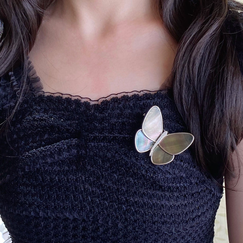 18K Celestial Grey Fritillary Butterfly Brooch