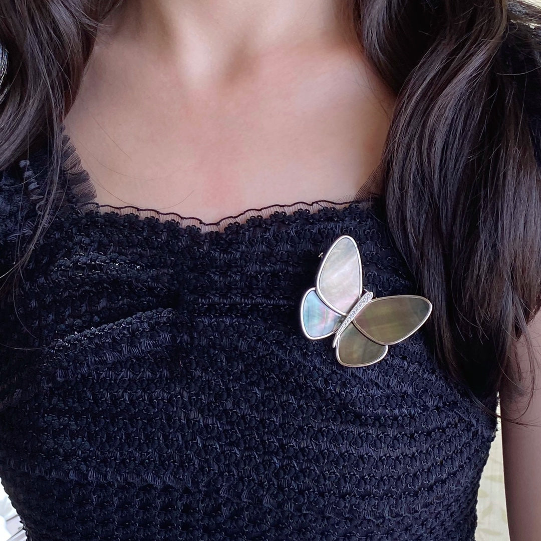 18K Celestial Grey Fritillary Butterfly Brooch