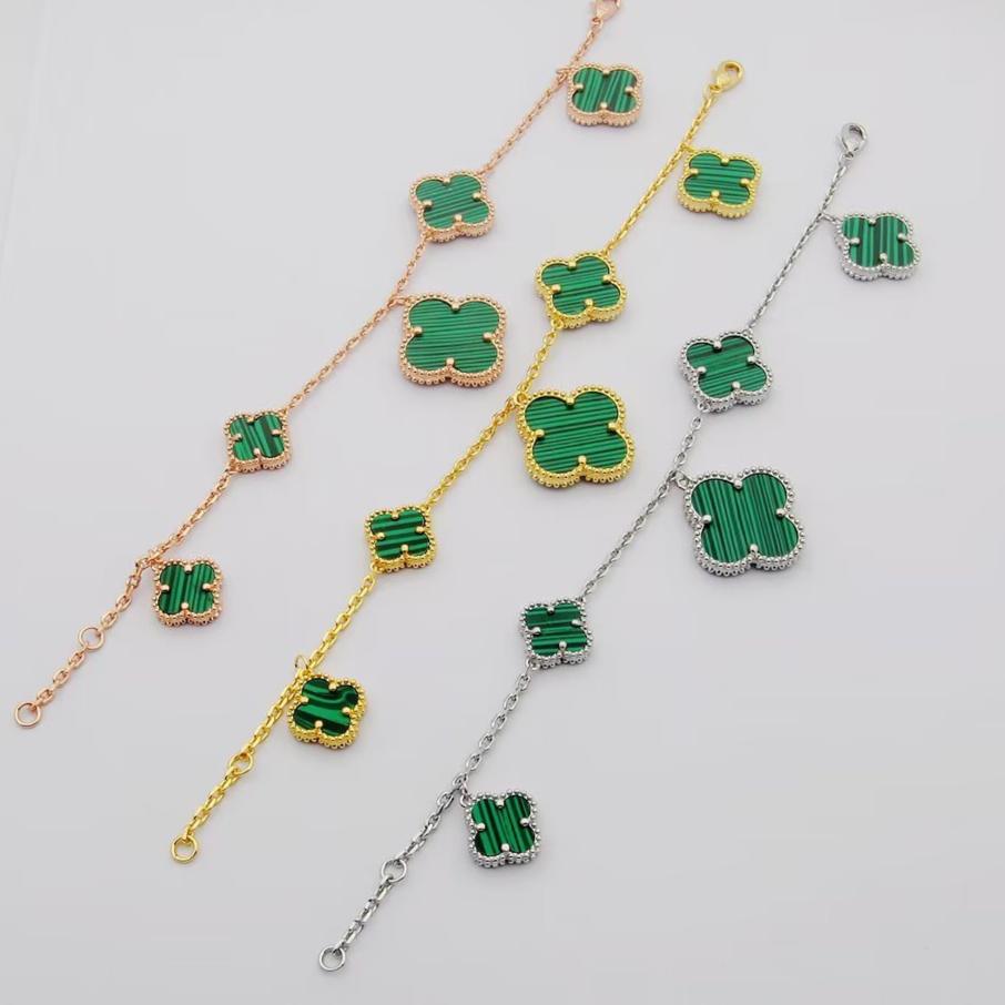 18K Celestial Magic Alhambra Five Malachite Motifs Clover Bracelet
