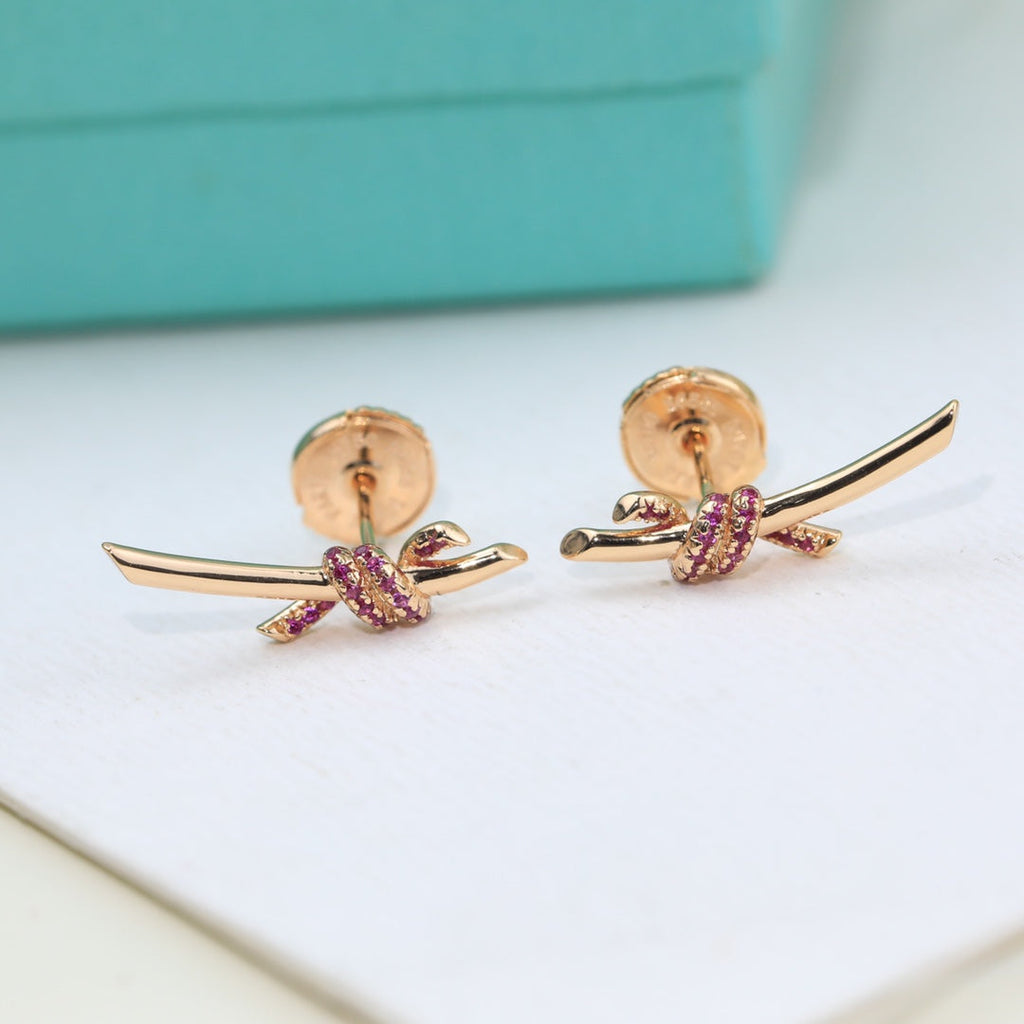 18K Celestial T Knot Pink Diamonds Earrings