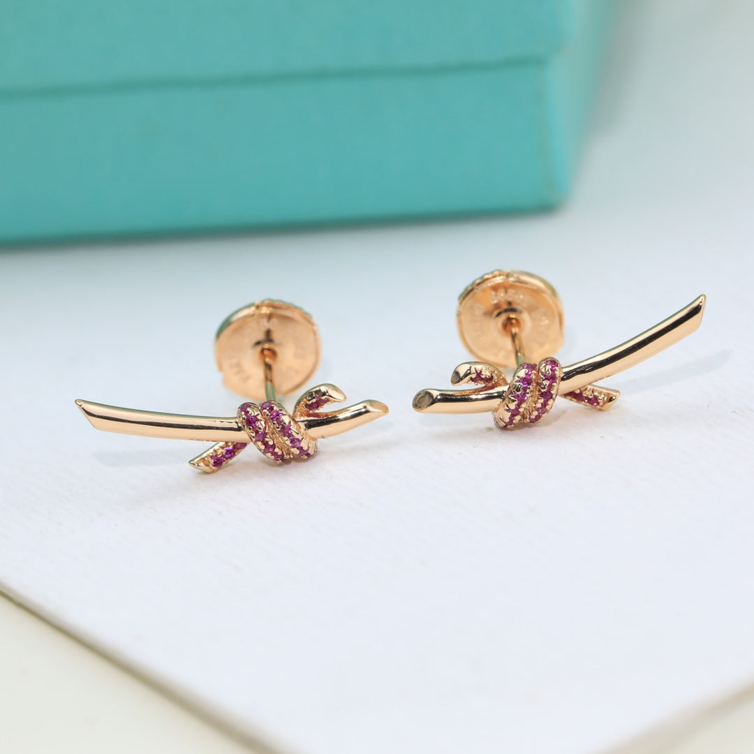 18K Celestial T Knot Pink Diamonds Earrings