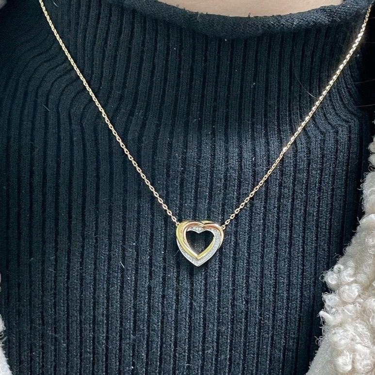 18K Celestial Trinity Heart Diamond Necklace