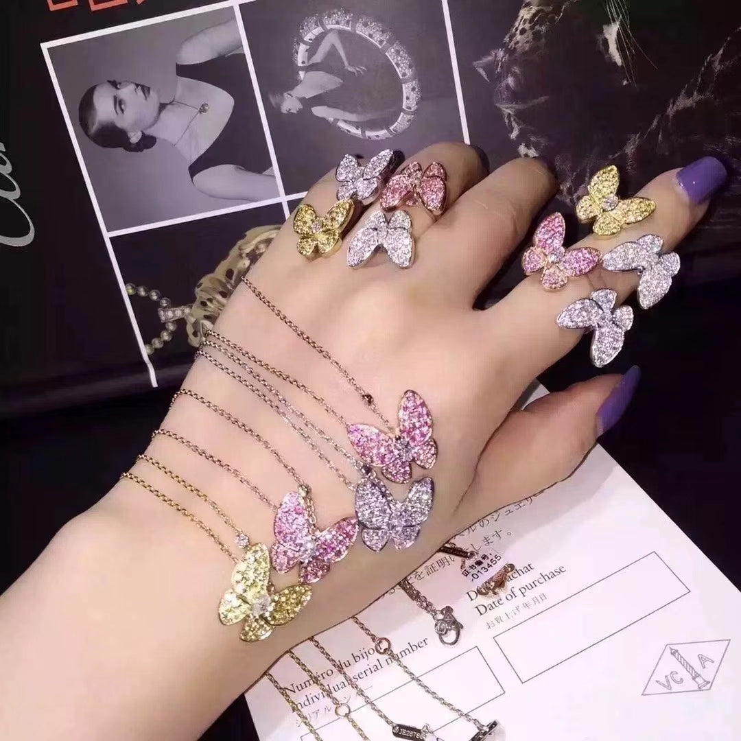 18K Celestial Two Butterfly Between the Finger Sapphire Ring