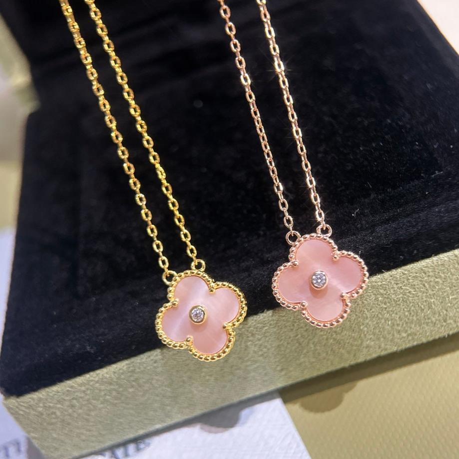 18K Celestial Sweet Alhambra Pink Clover Necklace