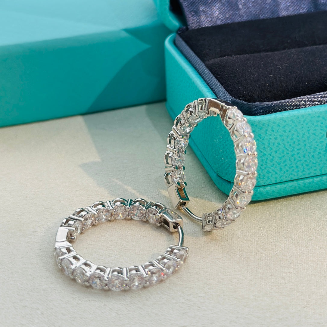 18K Celestial T Hoop Diamonds Earrings