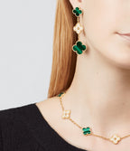 18K Celestial Magic Alhambra Three Malachite Motifs Clover Earrings