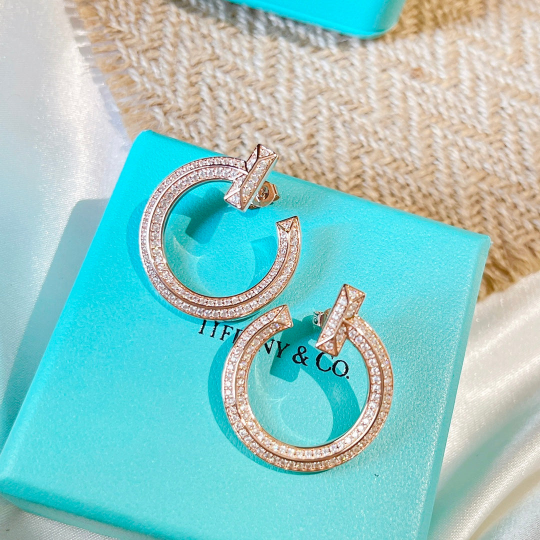 18K Celestial T T1 Open Hoop Rose Gold Earrings