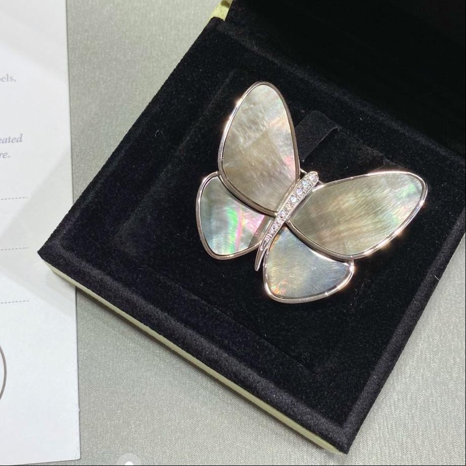 18K Celestial Grey Fritillary Butterfly Brooch