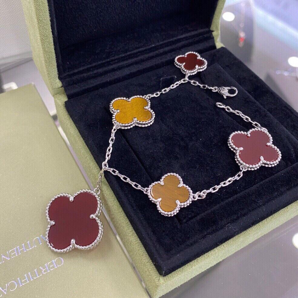 18K Celestial Lucky Carnelian and Tigers Eye Alhambra Bracelet