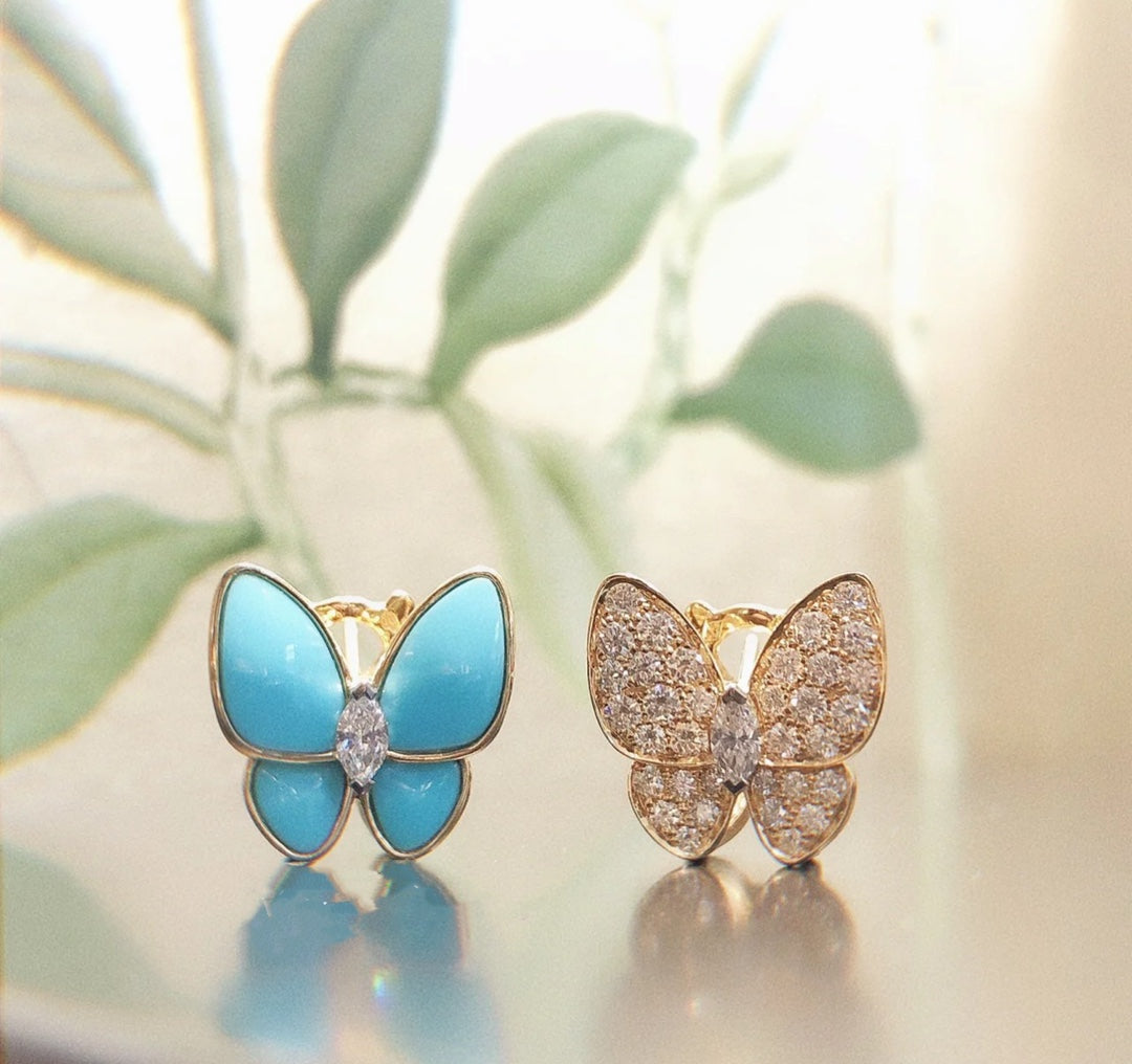 18K Celestial Two Butterfly Turquoise Earrings