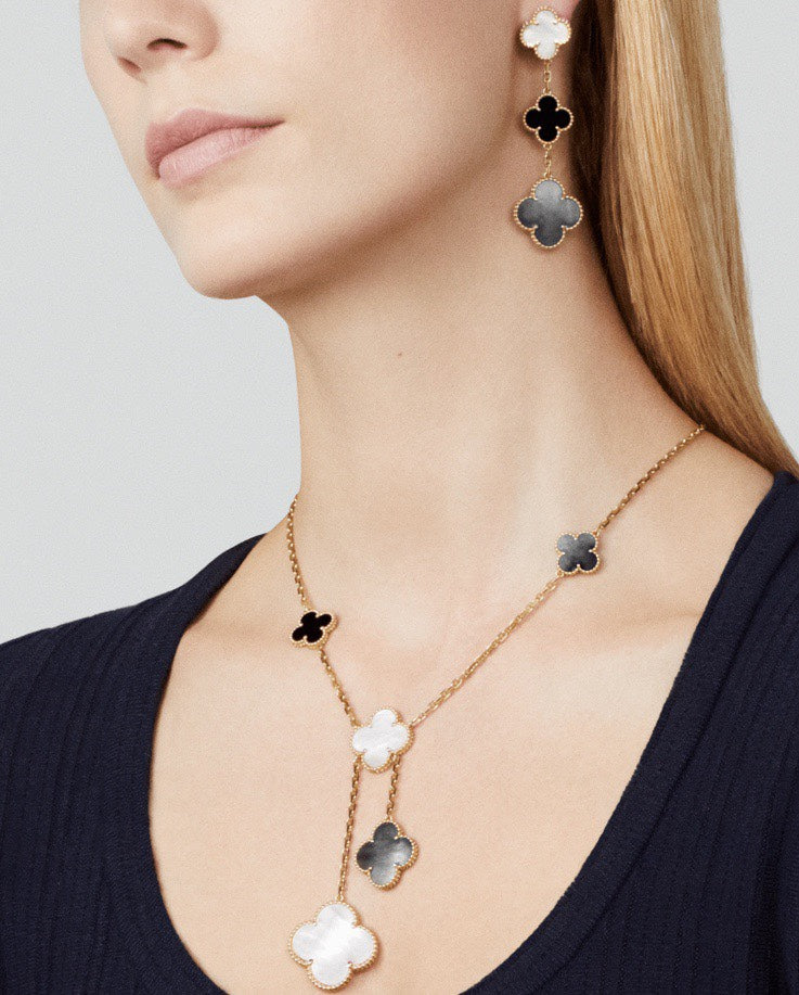 18K Celestial Magic Alhambra Three Pearls Motifs Earrings
