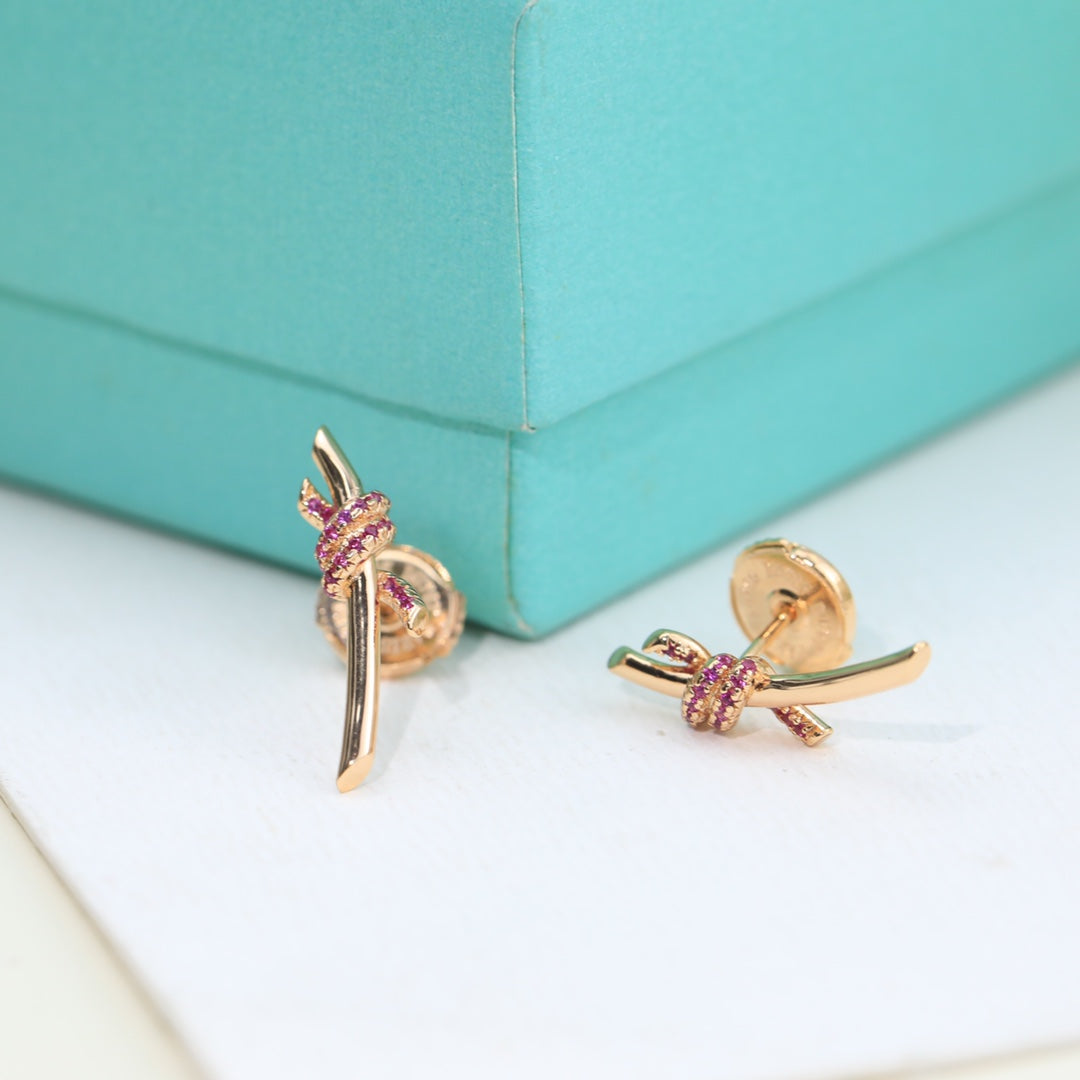 18K Celestial T Knot Pink Diamonds Earrings
