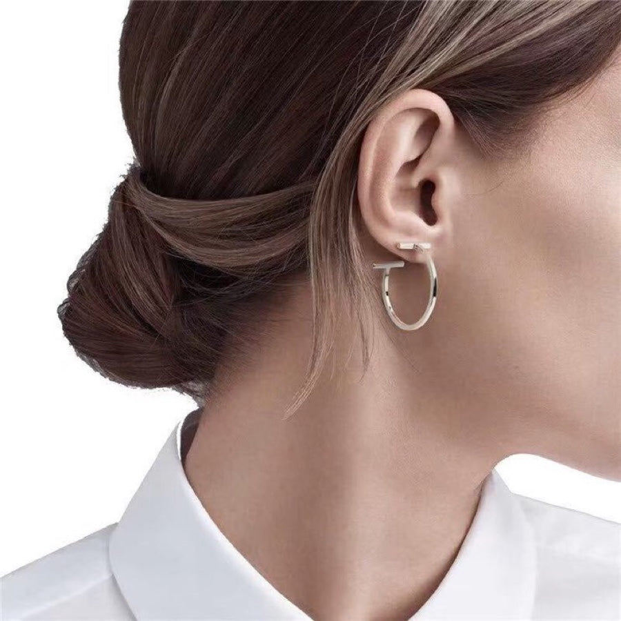 18K Celestial T Hoop Earrings