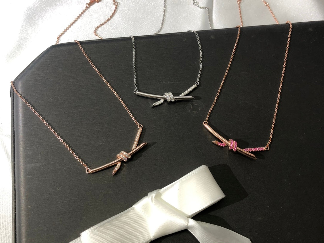 18K Celestial T Knot Pendant Diamond Necklace