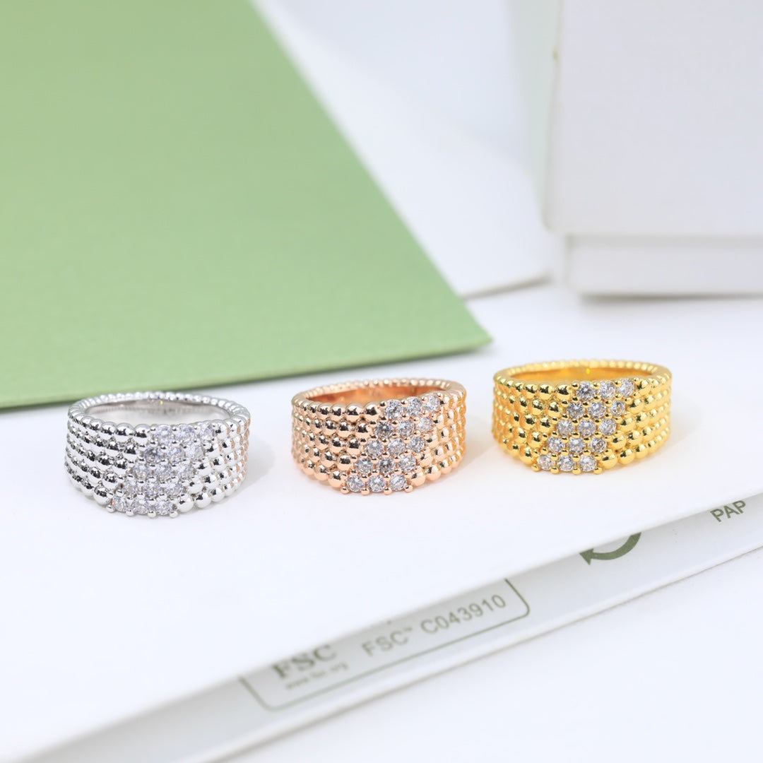 18K Celestial Perl̩e Diamonds Five Rows Ring
