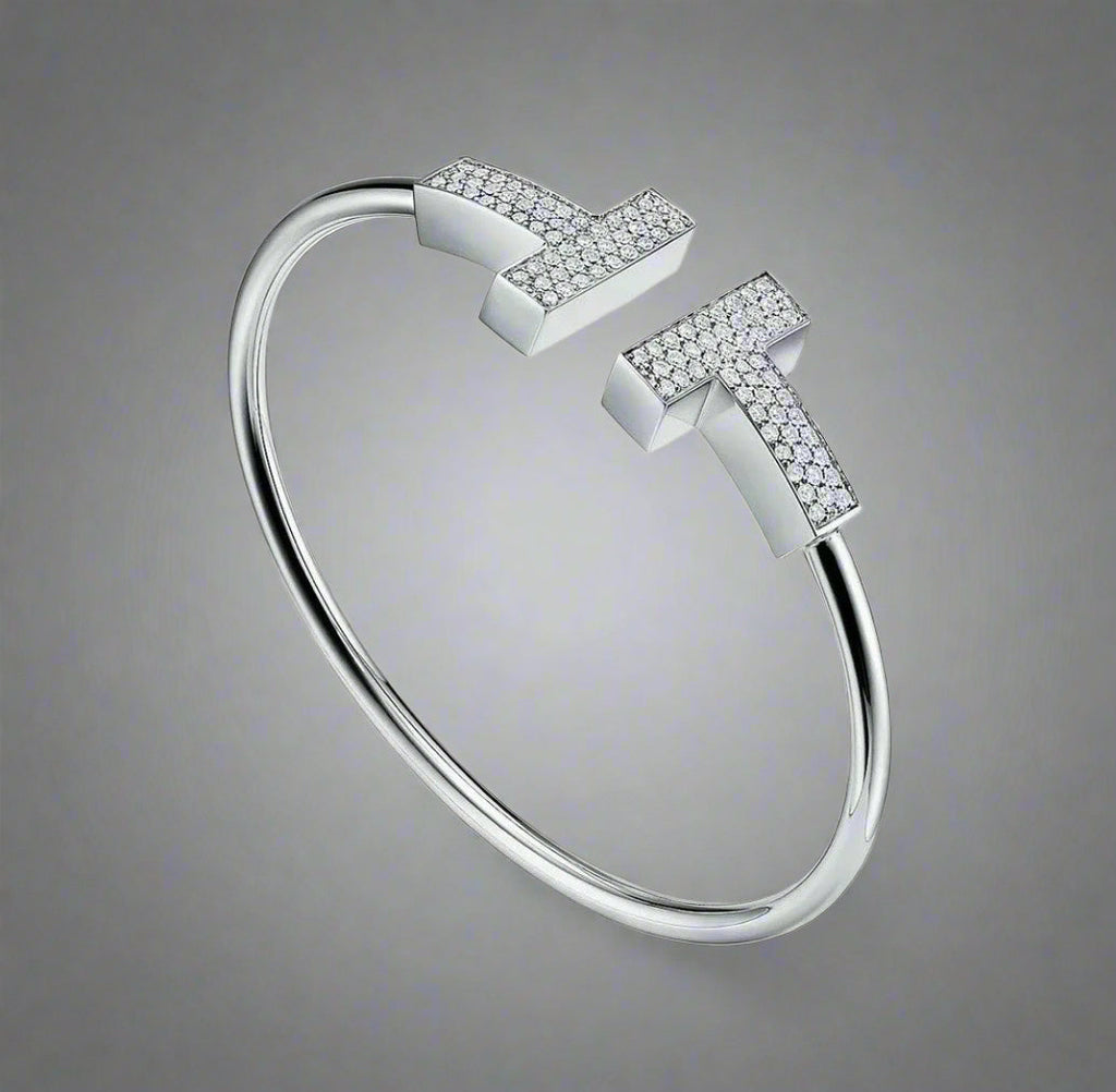 18K Celestial T Wide Diamond Wire Bracelet