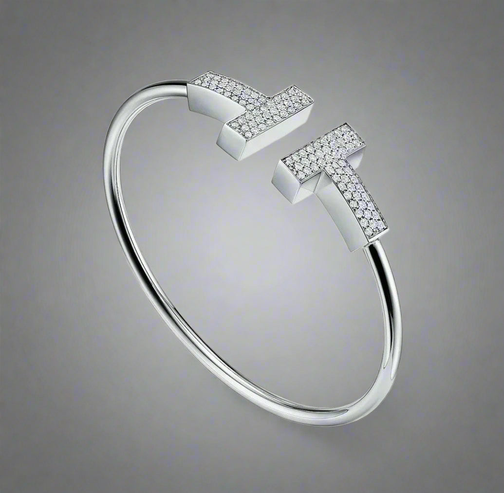 18K Celestial T Wide Diamond Wire Bracelet