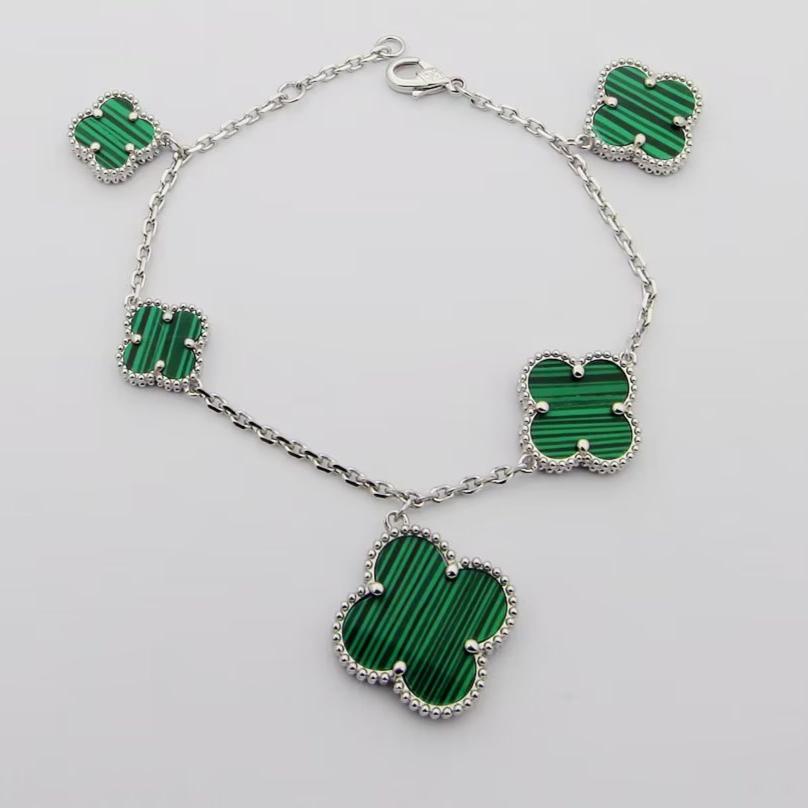 18K Celestial Magic Alhambra Five Malachite Motifs Clover Bracelet