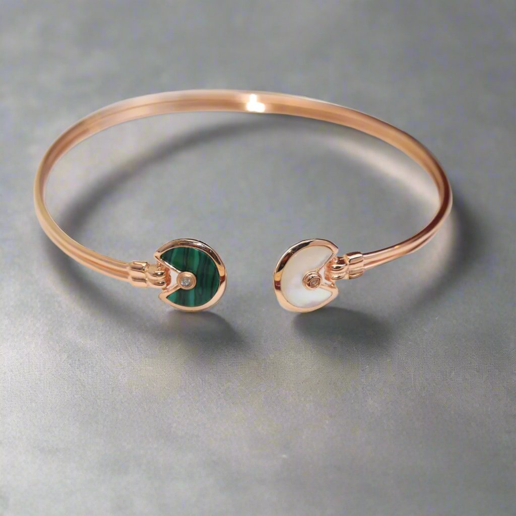 18K Celestial Malachite Pearl & Diamond Open Bracelet