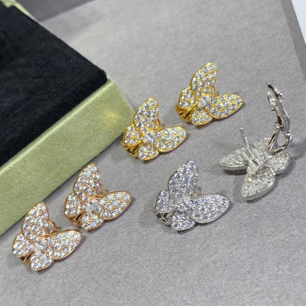18K Celestial Two Butterfly Diamonds Earrings