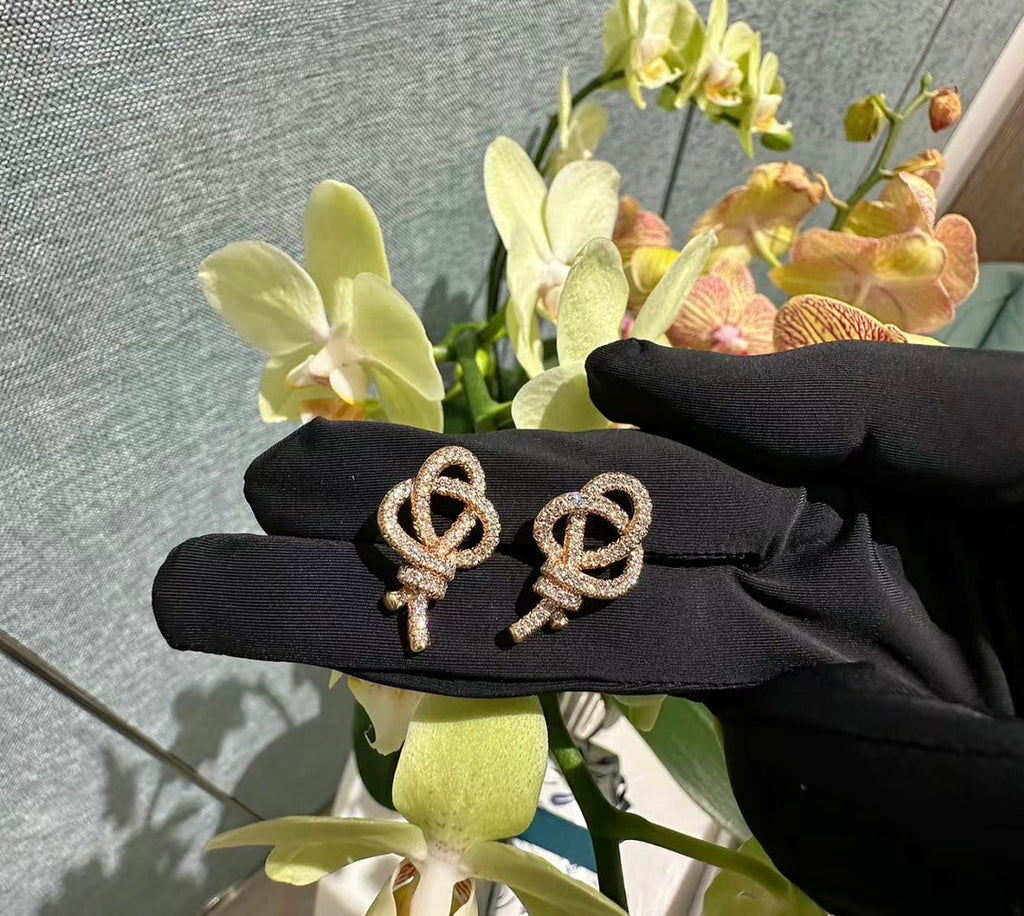 18K Celestial T Keys Woven Diamond Earrings