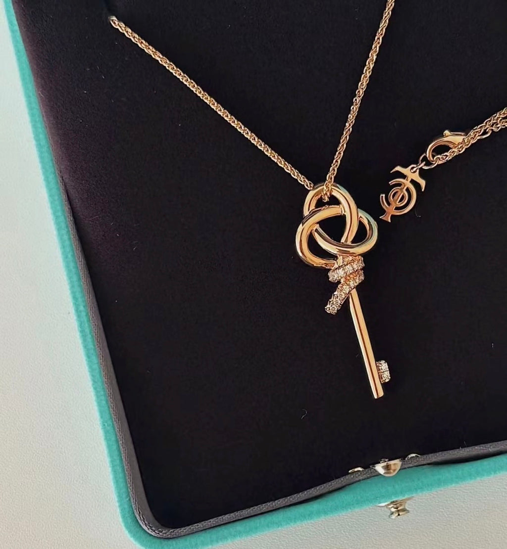 18K Celestial T Keys Woven Diamonds Medium Necklace