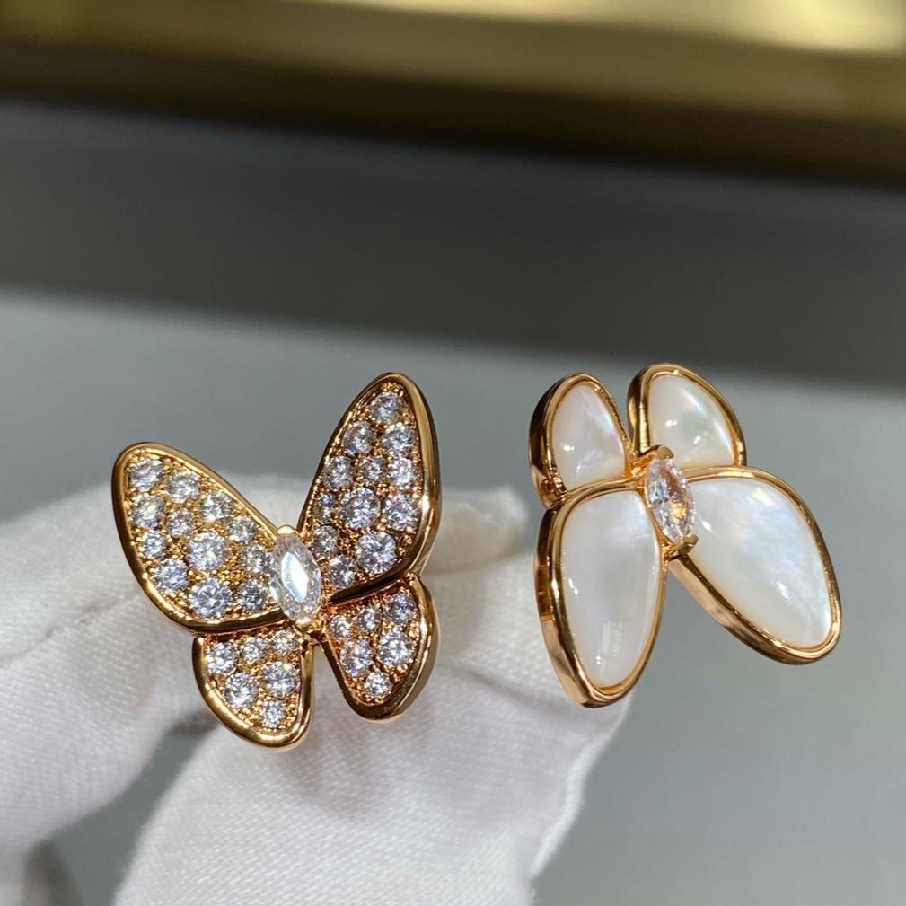18K Celestial Two Butterfly Between the Finger Pearl Ring
