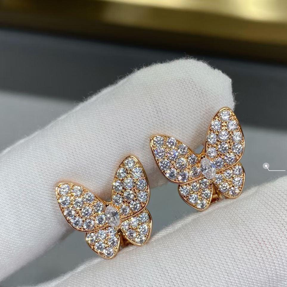18K Celestial Two Butterfly Diamonds Earrings